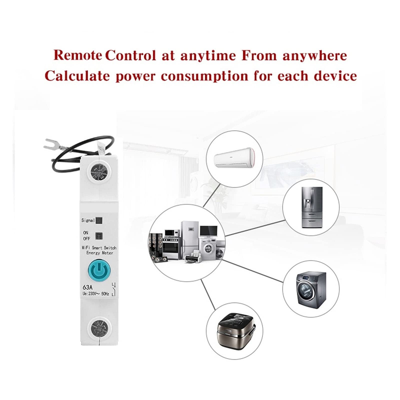 Medidor De Consumo Electrico, 1P EWelink monofásico DIN Rail medidor de energía Inteligente Consumo de energía KWh medidor vatímetro con Alexa for Smart Home, Fácil de Instalar
