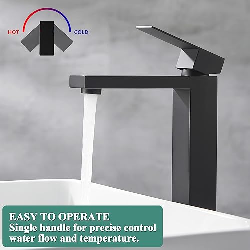 Miniatura 3 de Tohlar Grifo de lavabo de recipiente negro, grifo de baño alto, moderno grifo de fregadero negro de una sola manija para montaje en cubierta de 1