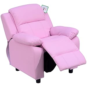 homcom – Sillón reclinable para niños, de Piel sintética con reposabrazos Abiertos para almacenaje, Rosa