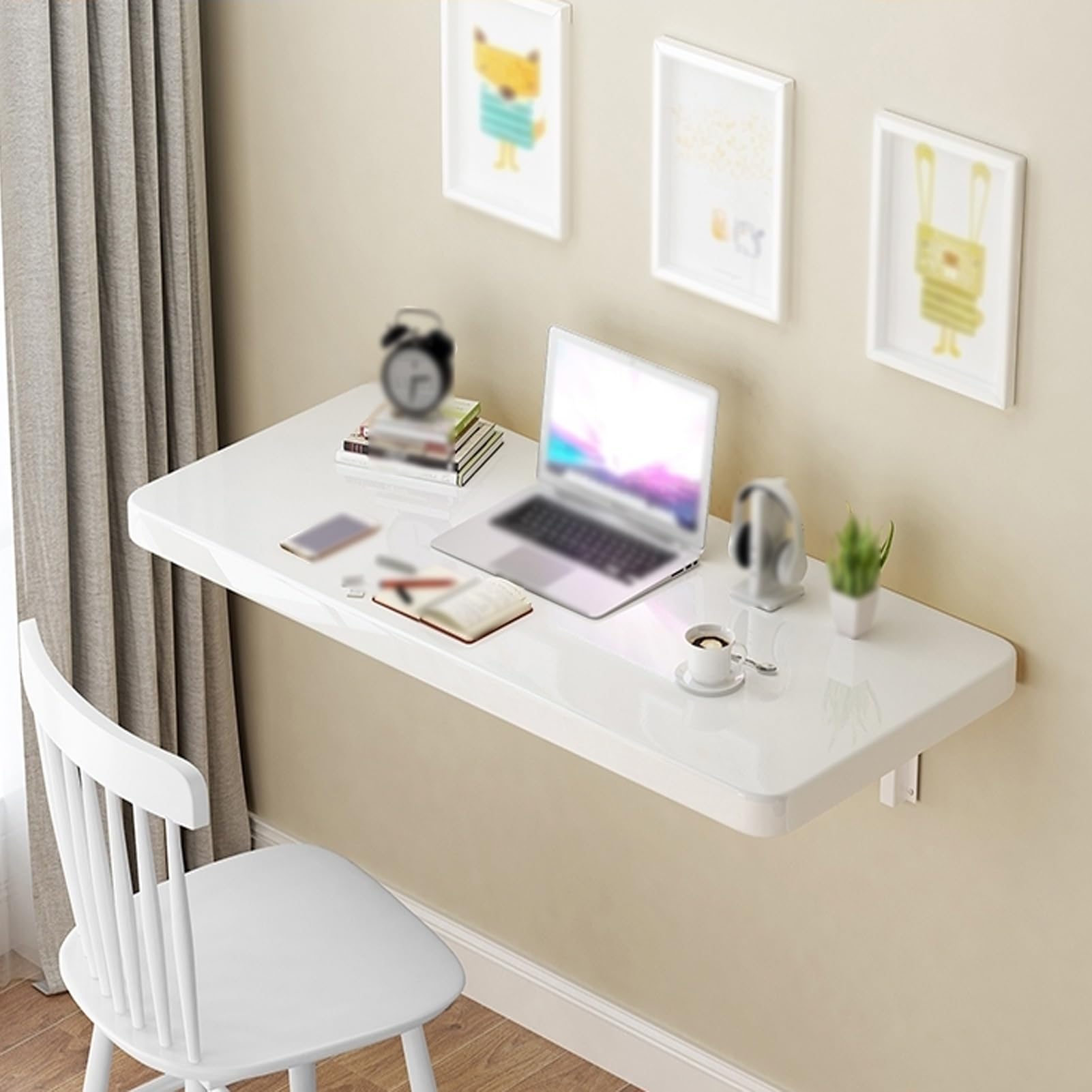 LWJSOCP Foldable Wall-Mounted Workbench, Floating Desk for Laptop, Study, Dining, Balcony, Bedroom, Bathroom, Kitchen, White (100x30cm) - Space-Saving Solution