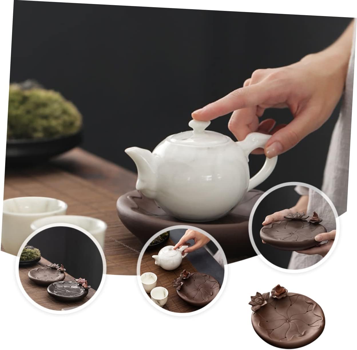 ABOOFAN Red Porcelain Tea Tray Water Storage Vintage Teapot Holder for Chinese Kung Fu Tea Ceremony for Home Use