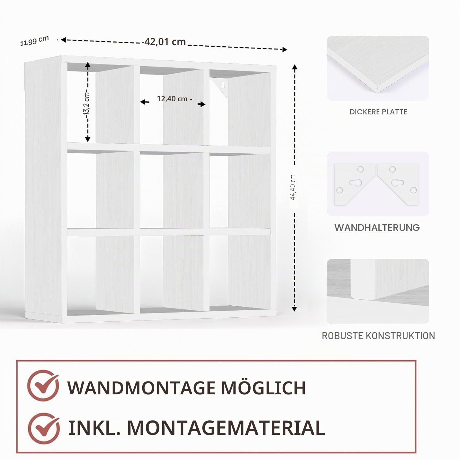 Helsin Regal für Kaffeetassen mit 9 Fächern, 40,6 cm, Wandmontage, Holz, Curio-Schattenbox-Regal, Tassen-Schweberegale, Display und Organizer (weiß)