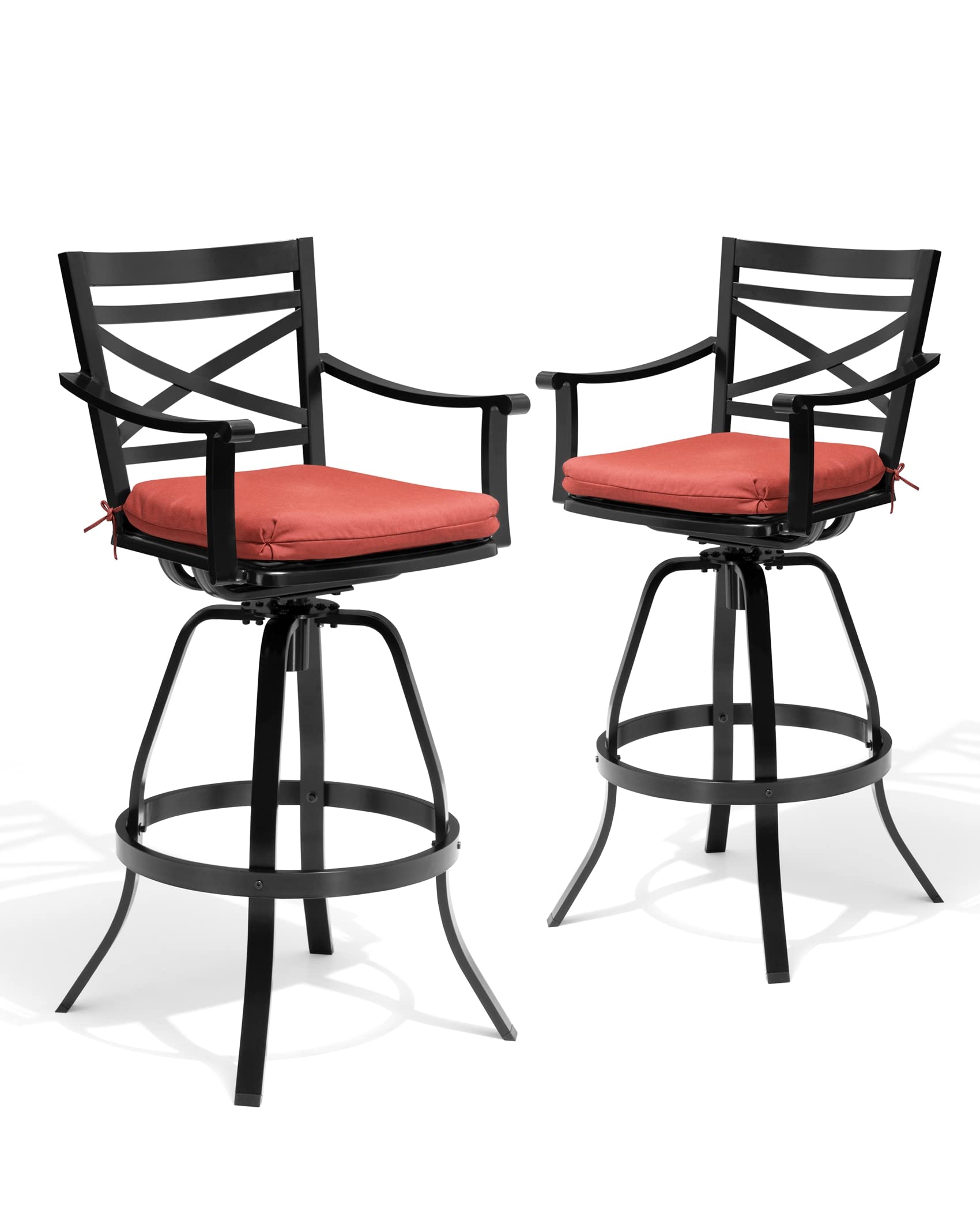 Pellebant Swivel Outdoor Bar Stools Set of 2, Patio Bar Height Chairs with Sunbrella Cushion and Cast Aluminum Frame, Outdoor Furniture w/Armrest & High Back for Deck Lawn Garden, Red