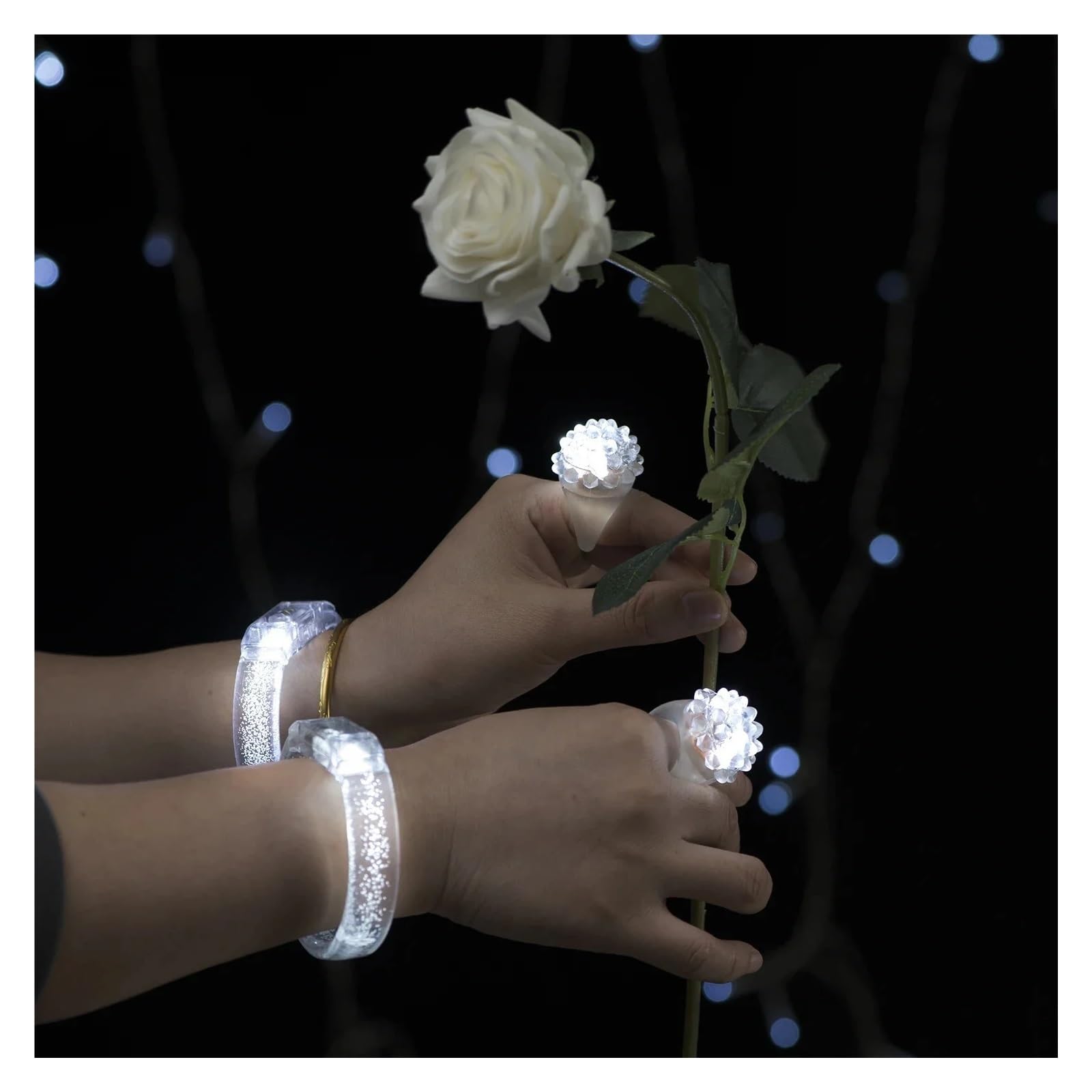 Genérico Juego de Luces Blancas for la Noche de Bodas, Gafas Brillantes, Pulseras, Anillos en Relieve, Accesorios Luminosos for Fiestas de Año Nuevo y Navidad y Suministros