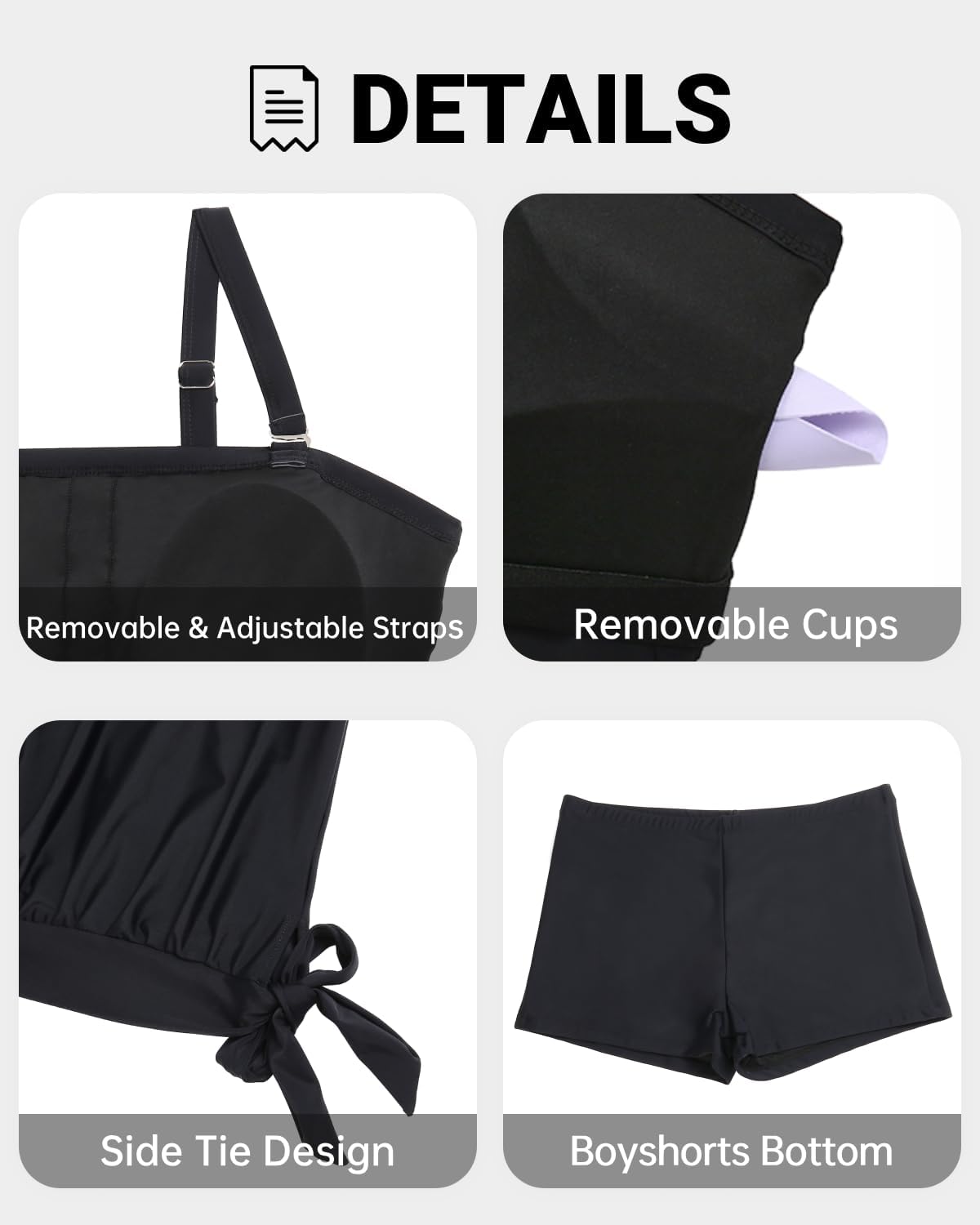 Tempt Me Plus Size Tankini Swimsuits for Women Bandeau Two Piece Bathing Suit Top with Shorts Blouson Swimwear - Image 5