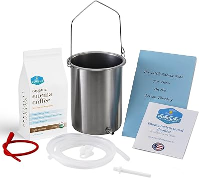 Purelife USA Safe Stainless Steel Coffee Enema Kit - Non Toxic USA Stainless Steel - Lab Tested - 1 lb Purelife Light Roast Enema Coffee - Lab Tested - Mycotoxin Free - American Owned Since 2012