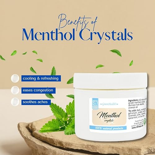Miniatura 10 de Cristales de Mentol 8oz en un tarro de plástico blanco por Greenhealth, 4 onza