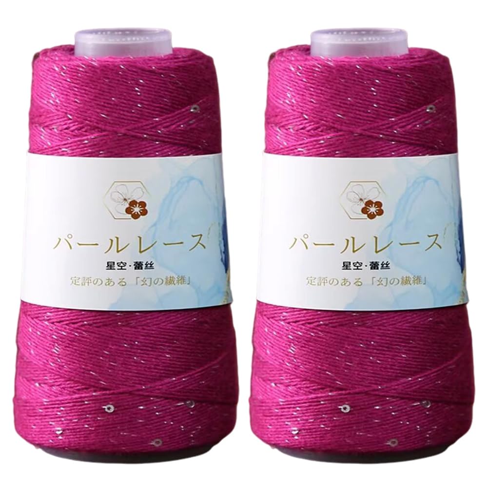 50g x 2 Rolls Cotton Yarn Sequin Knitting Yarn Glitter Crochet Threads Cotton Hand Knitting Yarns for Knitting Shawl Scarf Sweater Hat Craft Projects