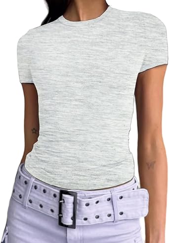 Dwnval Womens Basic Summer Short Sleeve Tight Fitted Workout Crop Tops