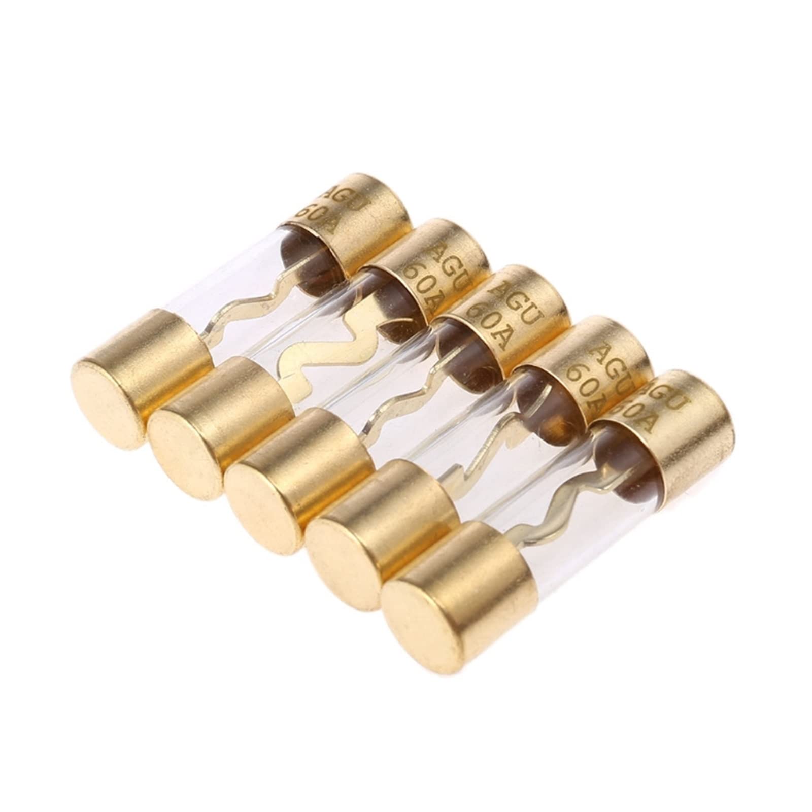 KNIUWMBMH 5Pcs Gold Plated Glass AGU Fuse Fuses Pack Car Audio Amp Amplifier 60/80 /100 AMP(60 Amp)