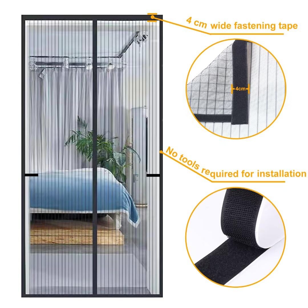 Magnetisches Fliegengitter Für Türen 100x230 Cm – Schließt Automatisch, Klettmontage, Ohne Bohren, Weiß