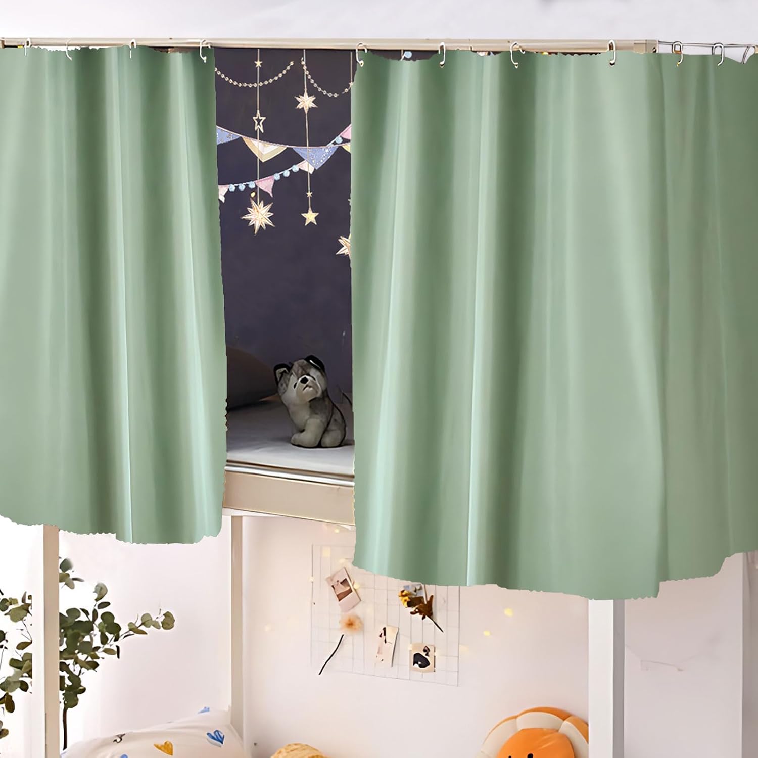 2 Panels Blackout Top Bunk Bed Curtains with Shading Coating for Students Single Sleeper, Black