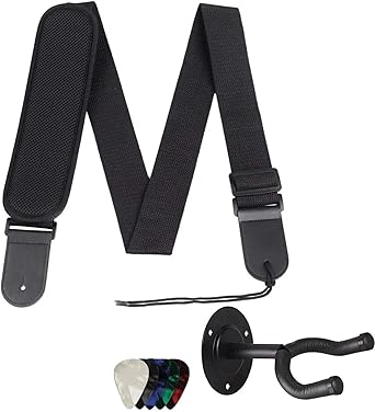 Mocking Bird Guitar Belt with Picks & Hanger For Acoustic Guitar, Bass & Electric Guitar Nylon Strap (Black) gi-02