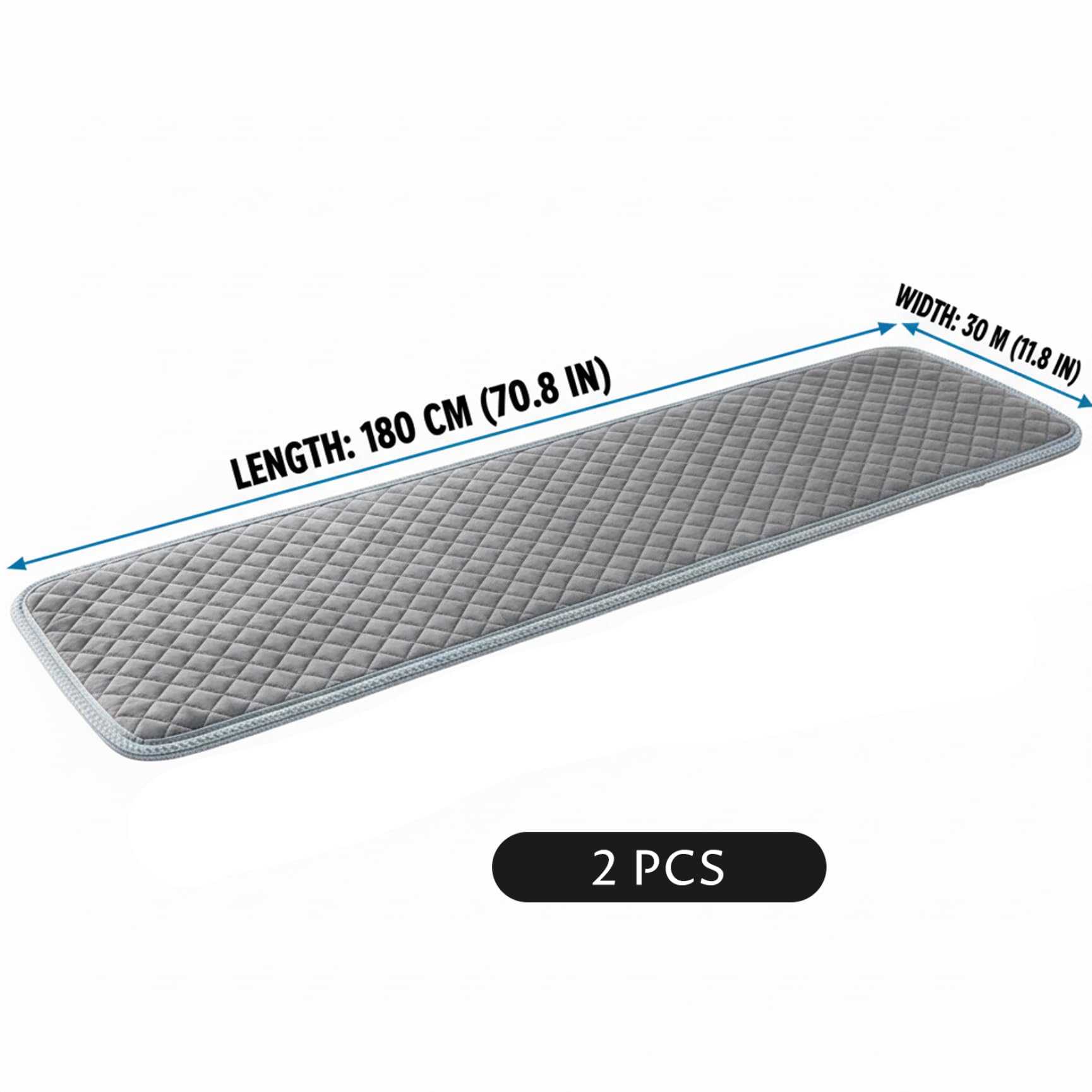 Cuscini per panca, confezione da 2, base antiscivolo, grigio, 30x180 cm, cuscino per panca