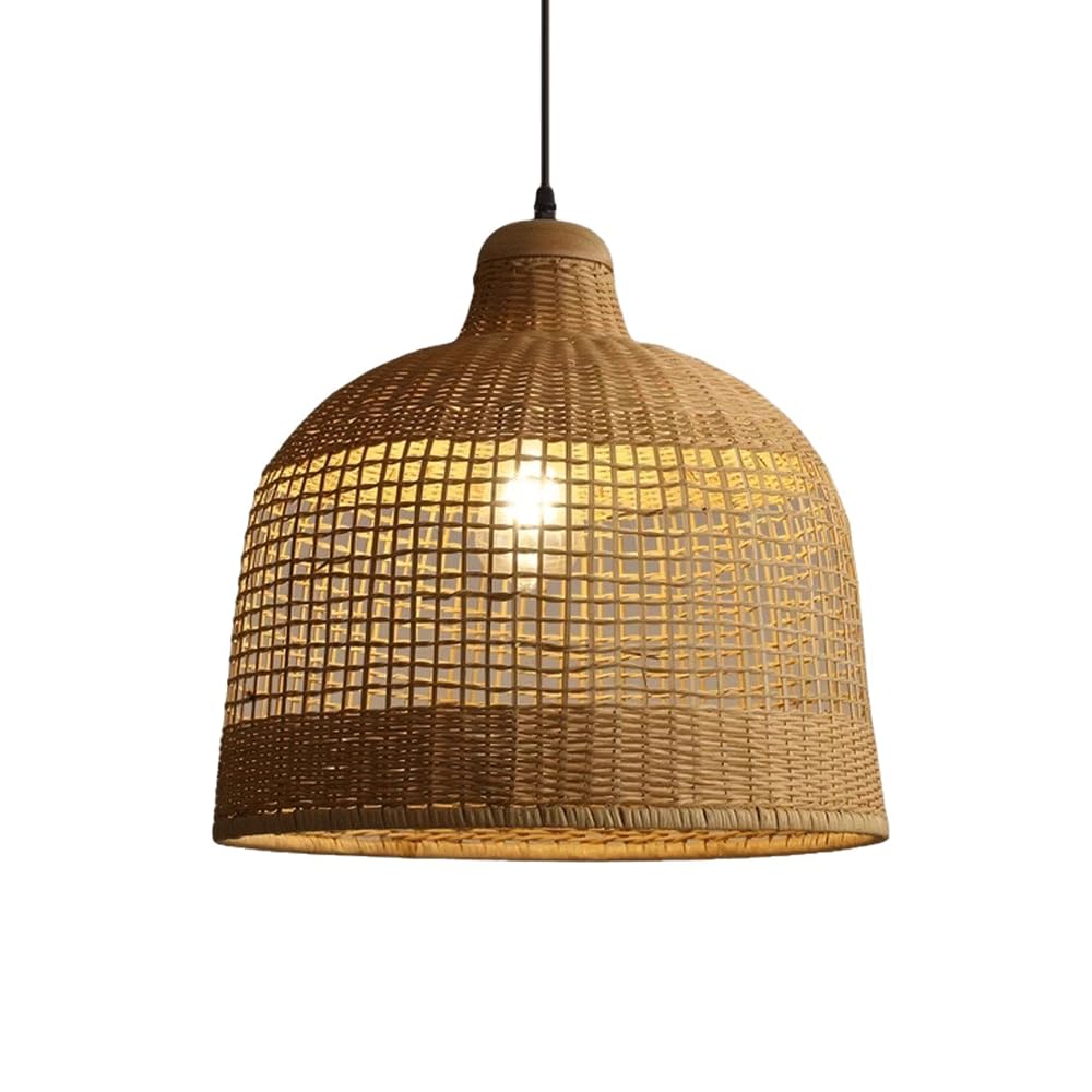 CHUNGYANG Retro Rattan Woven Guesthouse Pendant Lamp Wabi-sabi Style Tea Room Restaurant Lighting Fixture Farmhouse Hand-Woven Lampshade Pendant Light Fixture for Entryway Kitchen Adjustable Height