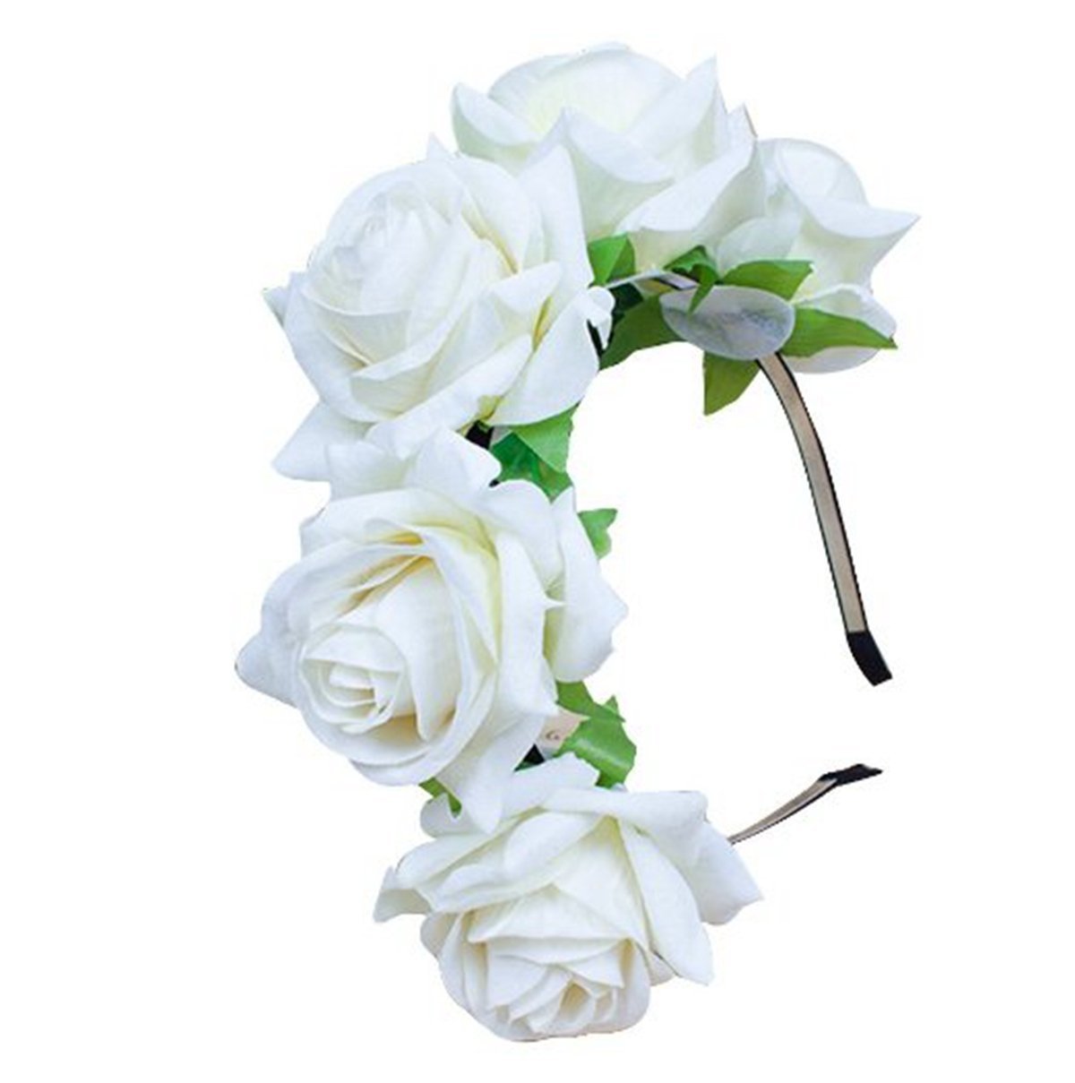 TININNA Wedding Artificial Rose Flower Headband Hairband Garland Forehead Headpiece Headdress Headwear for Bride White