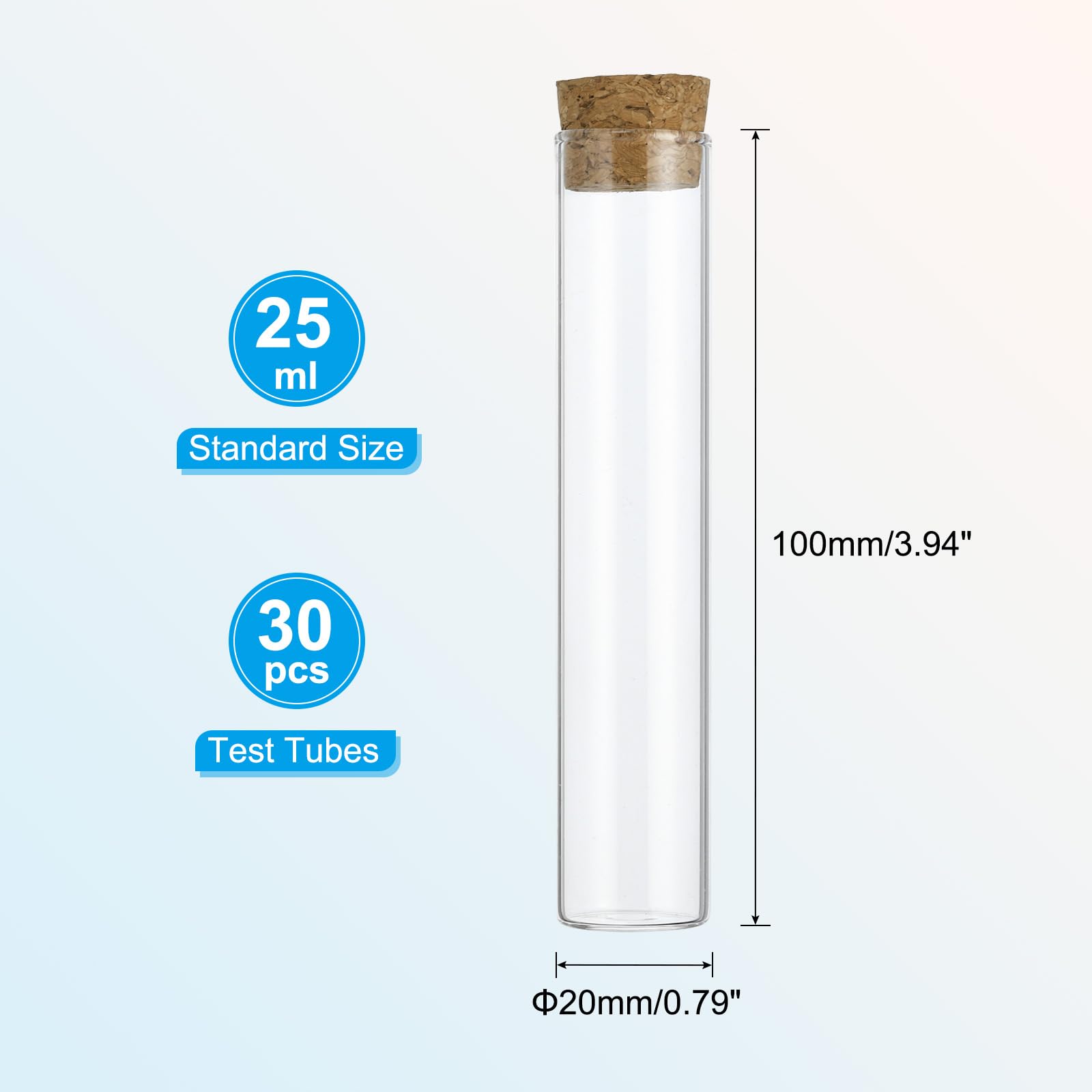 PATIKIL 30 Stück 25ml Reagenzgläser 3,94x0,79 Zoll Glas klare Laborröhrchen | Reagenzgläser, flache Unterseite, mit Korkenstopfen, für Perlen Süßigkeiten Badesalz wissenschaftliche Experimente