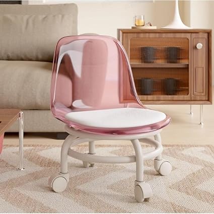 PIKFOS Pulley Low Stool Transparent Small Chair with Universal Wheel Small Stool Children Acrylic Small Stool Household Low Stool Backrest || Pack of 1