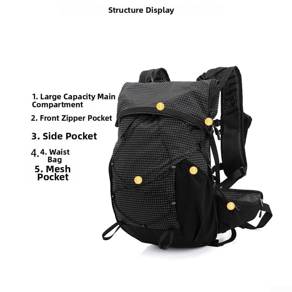 Zaino da trekking impermeabile da 25 l, leggero, con sistema posteriore traspirante, strisce riflettenti (nero)