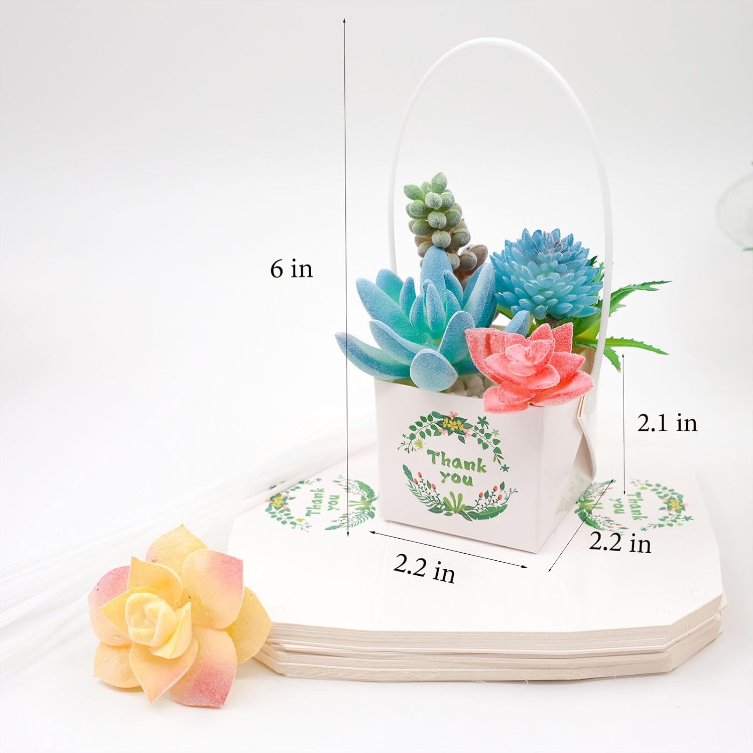 100Pcs Thank You Succulent Wrap, Fits 2 Inch Pots Succulent Wrap Bag with Plastic Handle Kraft Paper Sleeve Succulents Tags for Shower Party Favors Ideas (100 pcs)