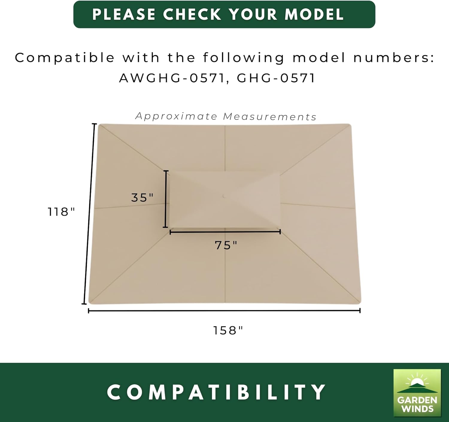 Garden Winds Reinforced RipLock 350 Replacement Canopy Top Cover Compatible with ABCCANOPY 10' x 13' Gazebo Models AWGHG-0571, GHG-0571 - Beige