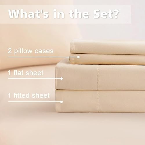 Miniatura 4 de Juego de sábanas de 700 hilos, 4 piezas, 100% algodón egipcio, tamaño individual extra largo (39 x 80 pulgadas), color beige, ajuste sólido de hasta