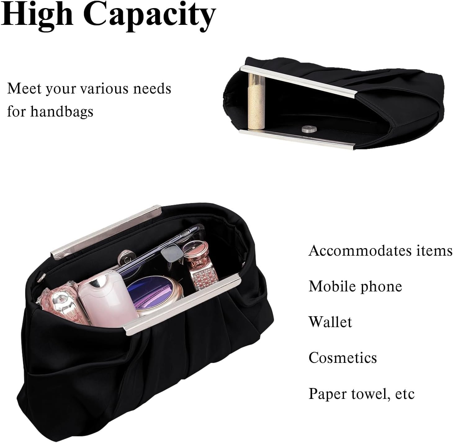 LAKSMI Pleated Clutch Evening Bag Simple Satin Purse Elegance Formal Evening Handbag for Women