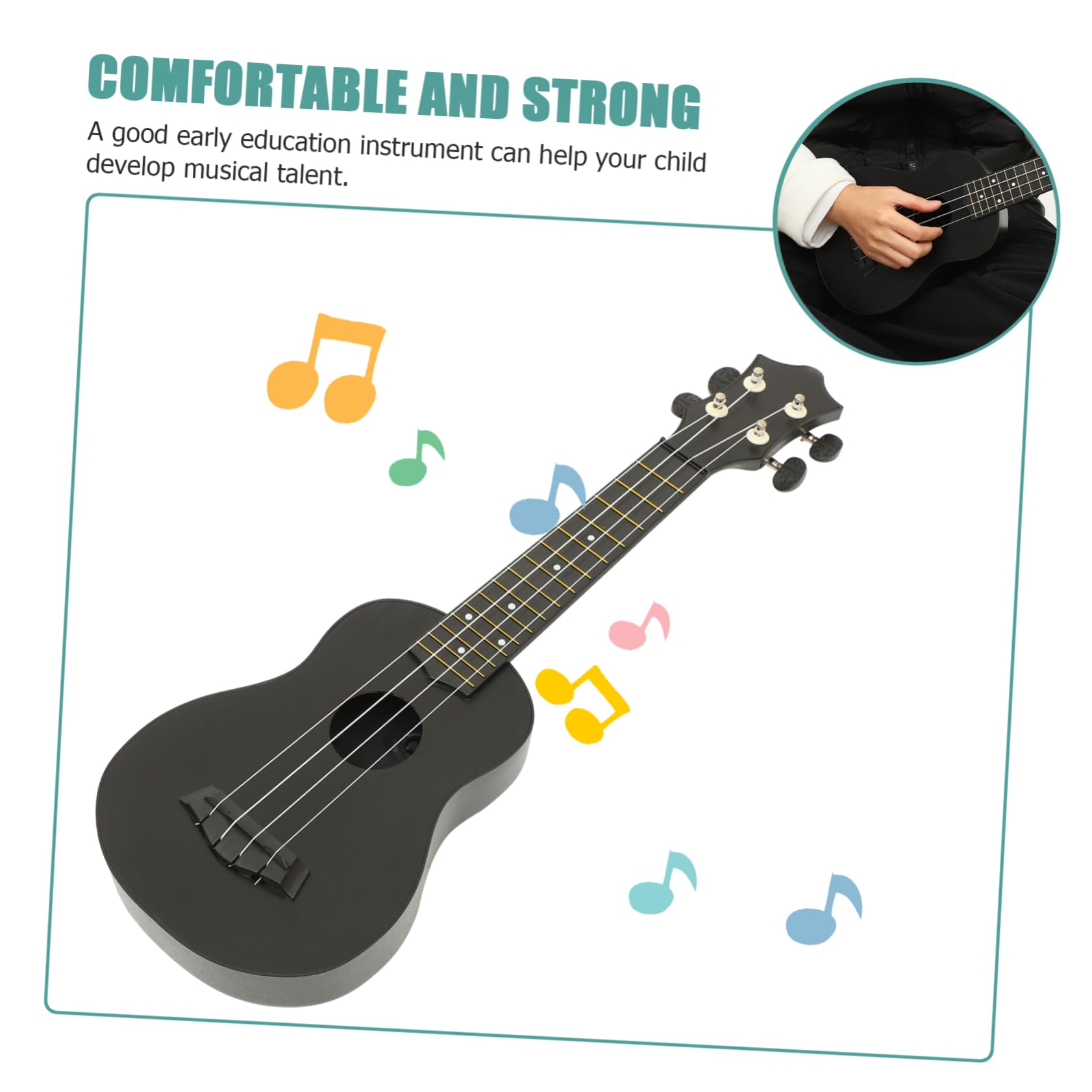 Ukelele de 21 Pulgadas para Principiantes, Negro, de Madera