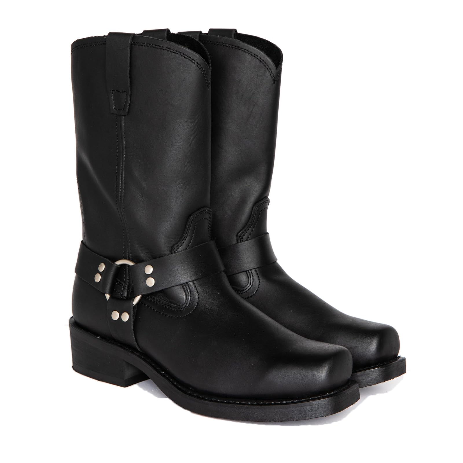 Hommes Cuir Bottes Équitation Moto Chevalier Mi-Mollet Bout Carré Western Cowboy Biker