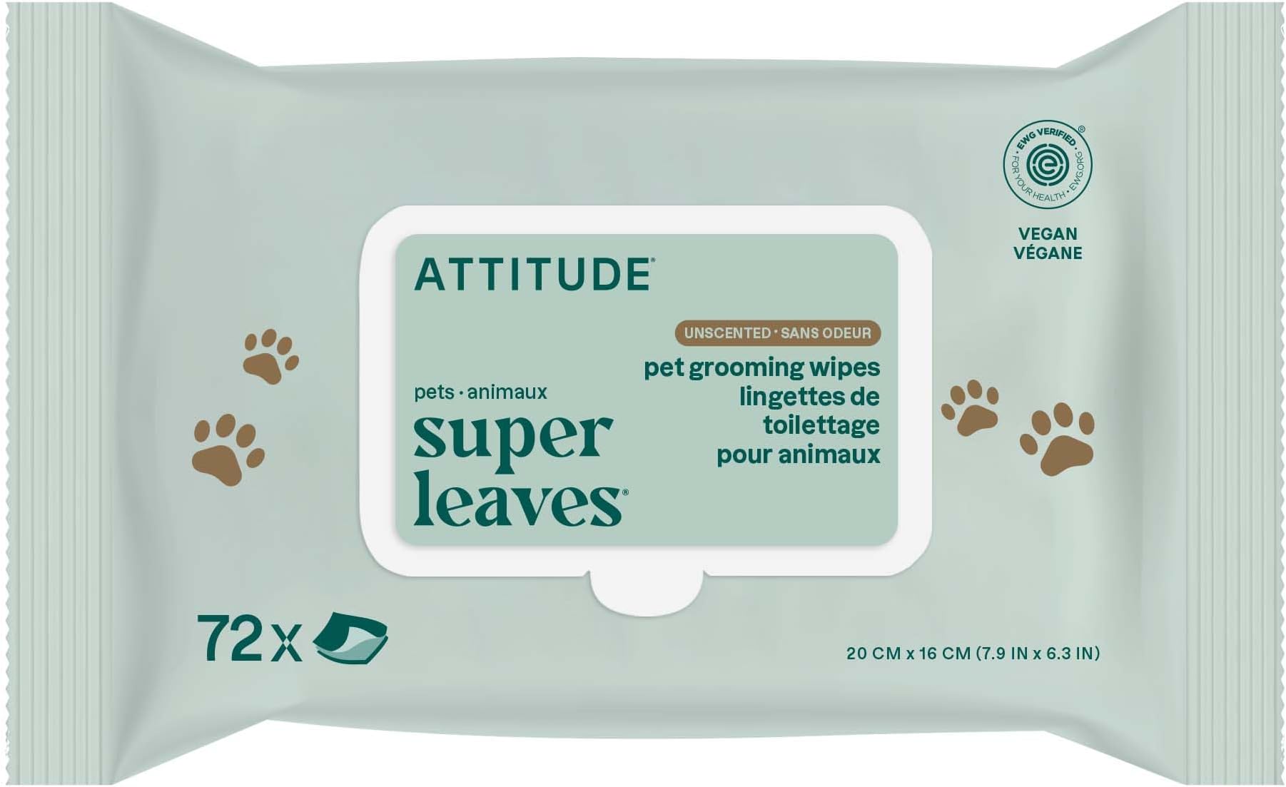 Pet Wipes for Dogs & Cats, 99% Water, EWG Verified, Gentle & Unscented Cleaning Wipes for Paws, Ears, Face & Body, Deodorizing, Safe for Puppies & Kittens, 72 count