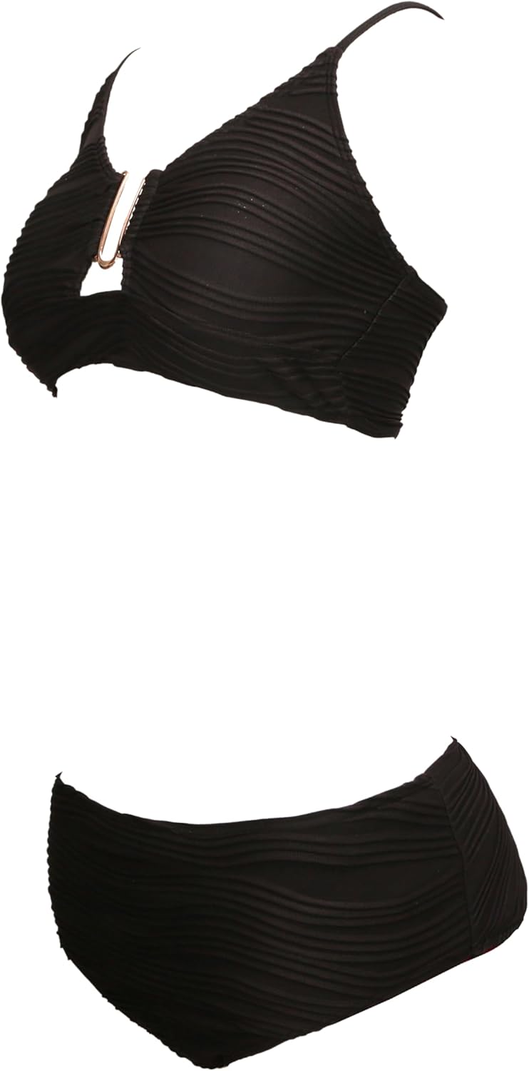 YUNAR Women's Textured High Waisted Sexy Bikini Set, V-Wired Cutout 2 Piece Bathing Suit, Ribbed Push Up Tummy Control - Image 2