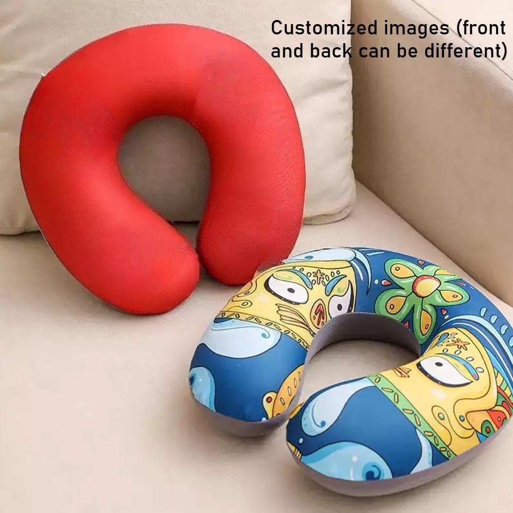 CustomizeFactory Almohada de viaje personalizada, patrón de logotipo personalizado con código QR, almohada en forma de U, almohada de cuello de espuma viscoelástica 100% pura para avión, tren, coche