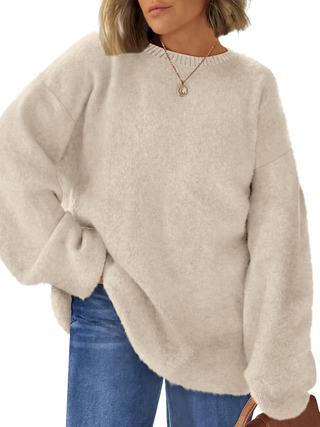 LILLUSORY Womens Oversized Tunic Sweaters Winter Cozy Tops Cute Chunky Crewneck Plus Size Pullover Long Sleeve Clothes