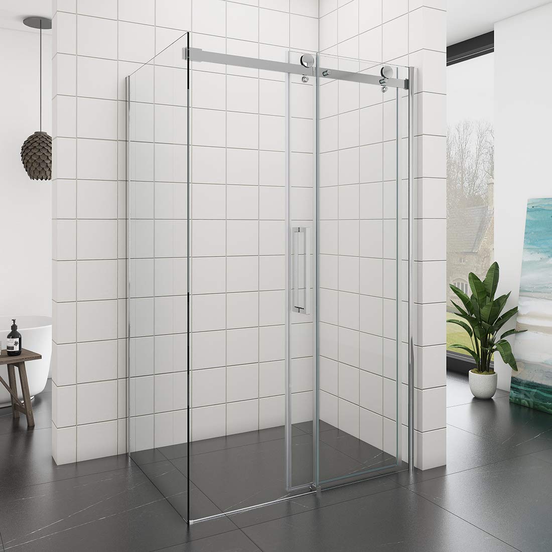 Kabina prysznicowa 130 x 90 x 195 cm z drzwiami przesuwnymi ścianka prysznicowa z 8 mm ESG Nano Glass
