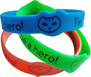 SunnySide Products Masks Party Favors Bands Supplies, Red Green Blue Birthday Celebrations Girls Boys Gift Kids Silicone Wristbands Hero PJ Theme Goody Bag Fillers 24 Pack
