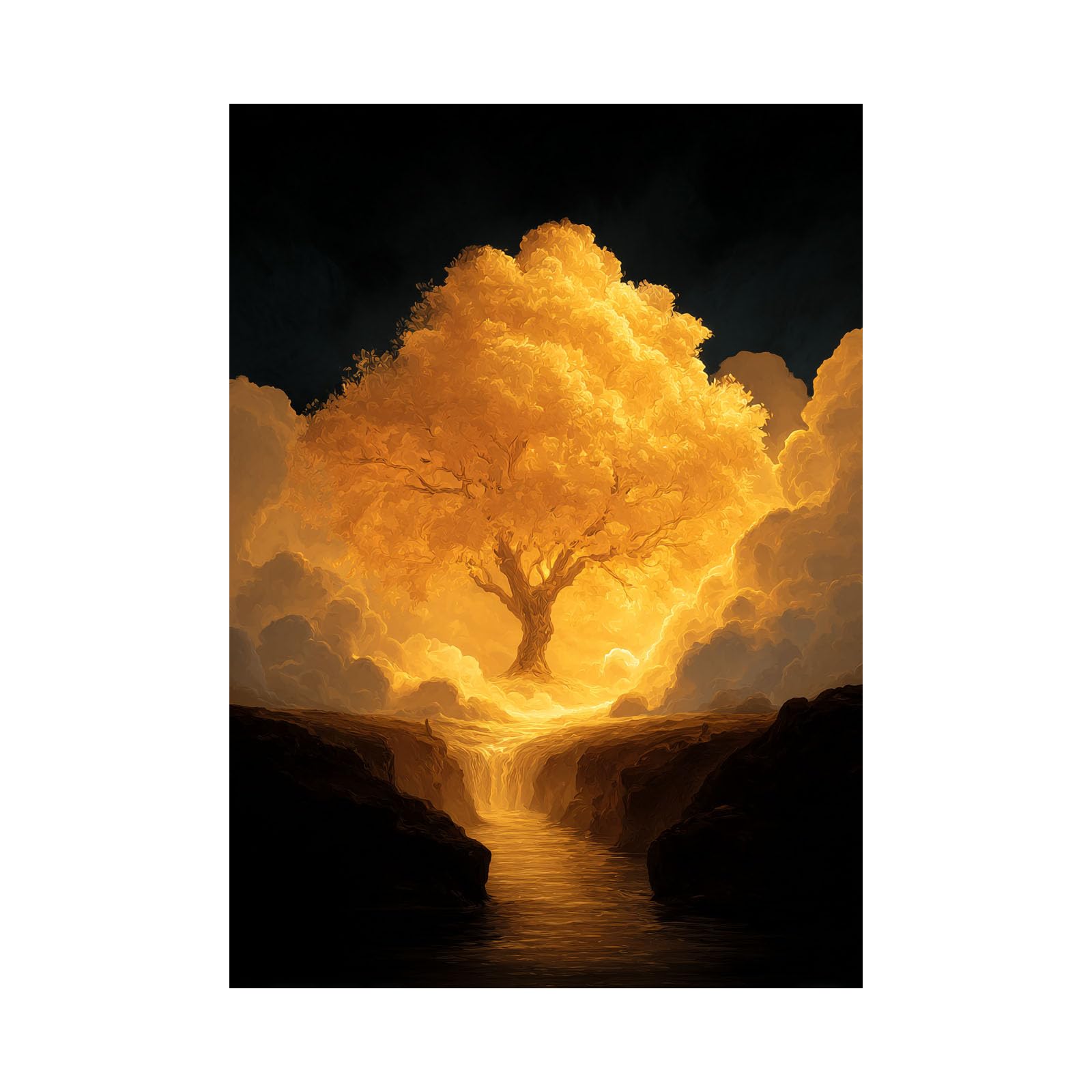 Teruea Gold Watercolor Flower Wall Art Poster Wildflower Prints En Leaf Tree, Waterfall & Rugged Mountain Fantasy Print Romantic Blossom Paintings Plant Pictures Canvas Prints(Gold)-40X60cm1 Unframed