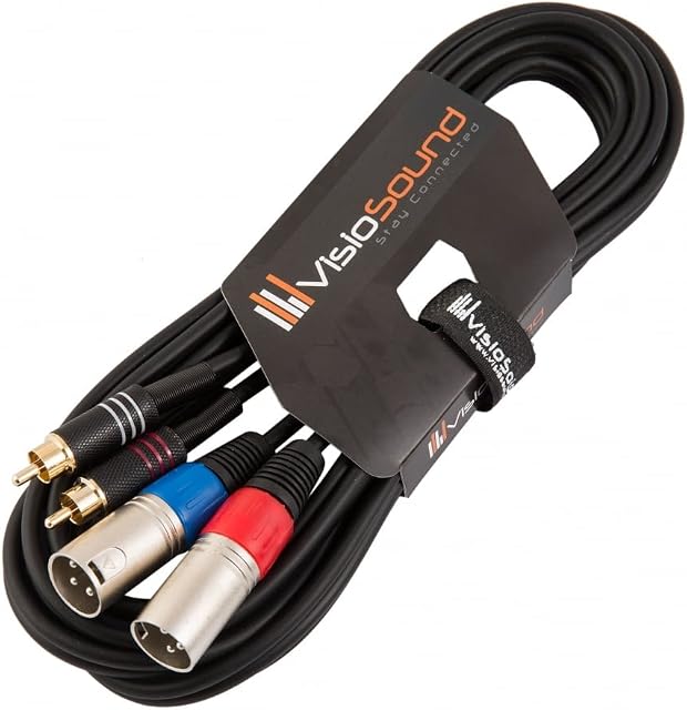 2 x Male XLR to 2 x RCA Gold Phono Plug Twin Lead/Audio Signal Patch Cable 3m