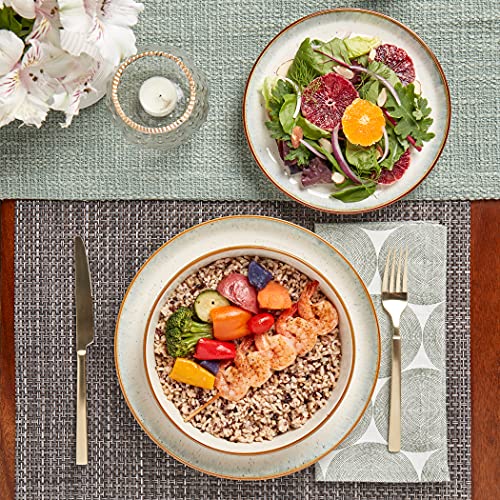 Tabletops Gallery Speckled Farmhouse Collection- Stoneware Dishes Service For 4 Dinner Salad Appetizer Dessert Plate Bowls, 12 Piece Hanover Dinnerware Set In Teal #TOP1