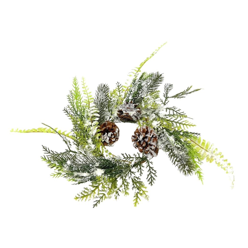 GERSON Snow-Kissed Flocked Pine & Pinecone Candle Ring, 12