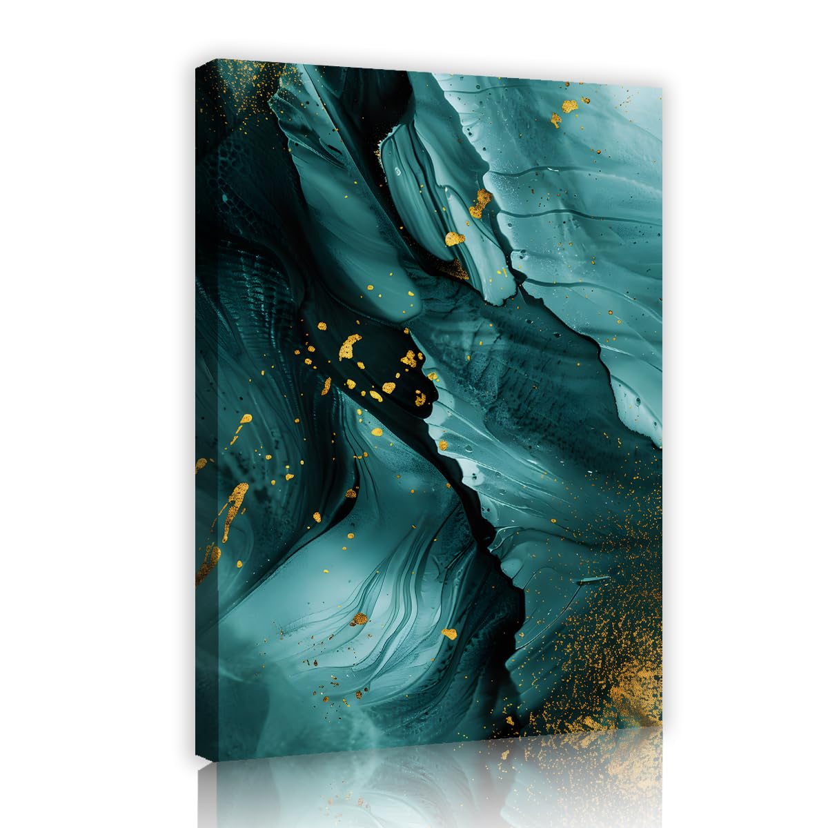 Via Vela Abstract Emerald Green Canvas Wall Art, Modern Dark Teal and Gold Foil Marble, Luxury Canvas Painting for Living Room Bedroom Dining Room, Gallery Wrapped Ready to Hang 70x110cm