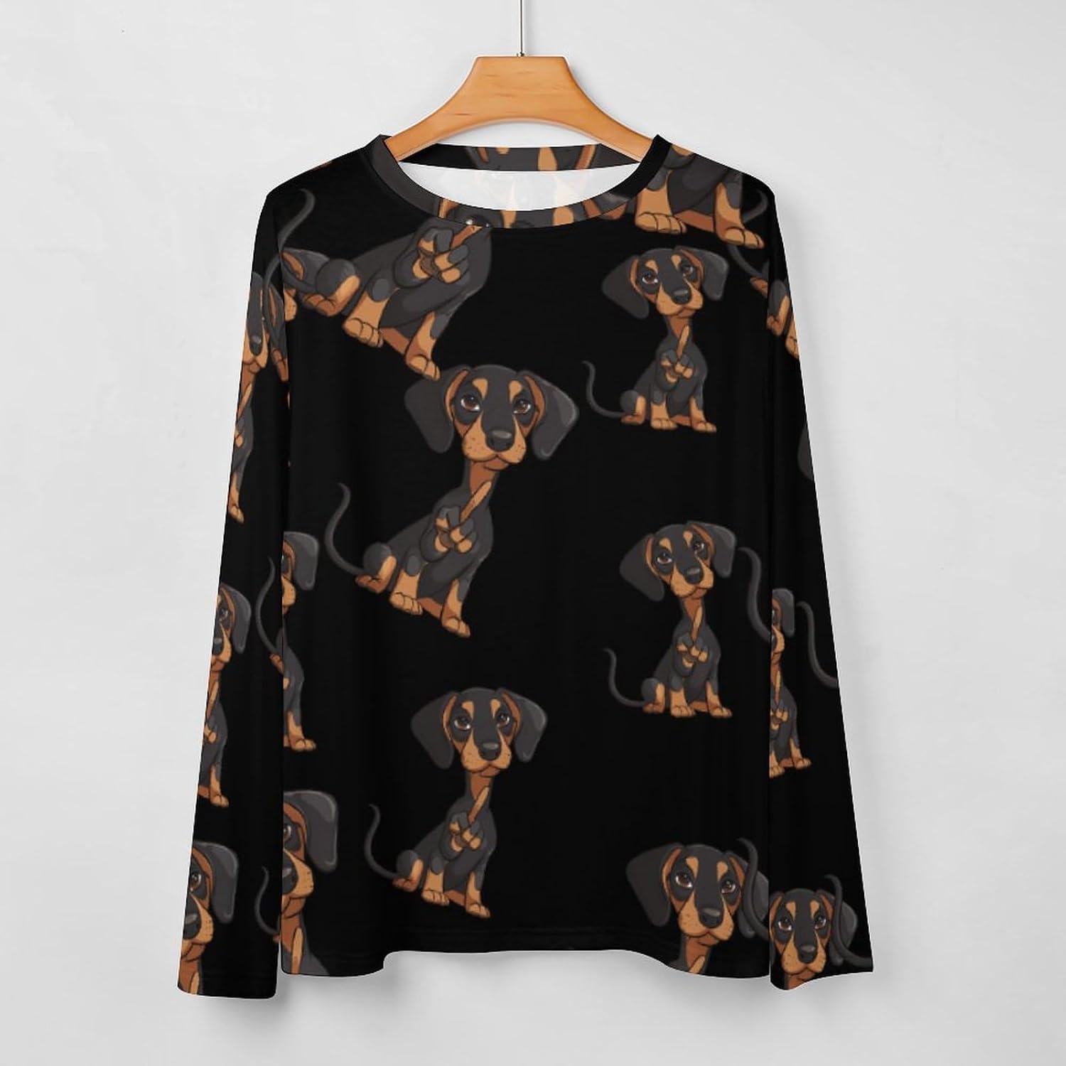 Middle Finger Gesture Dachshund Women's Pajama Top Sleepwear Pajamas Sleep T-Shirt Long Sleeve Shirt Crewneck Tee
