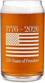 GiftsForYouNow 250 Years of Freedom American Flag Beer Can Glass - 16oz | Patriotic Drinkware for Independence Day Celebrations
