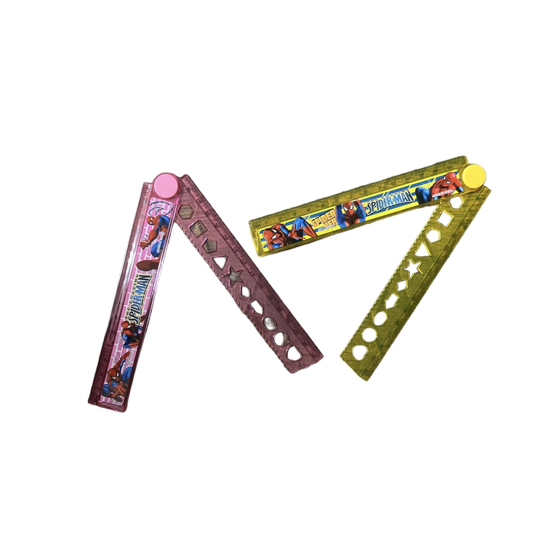 SMARTSUPPLY Cartoon Design 30cm Plastic Folding Ruler Scale with Multiple Design Geometry Stencils for Kids, Boys and Girls Birthday Return Gifts (Random design & Colour Pack of 4)