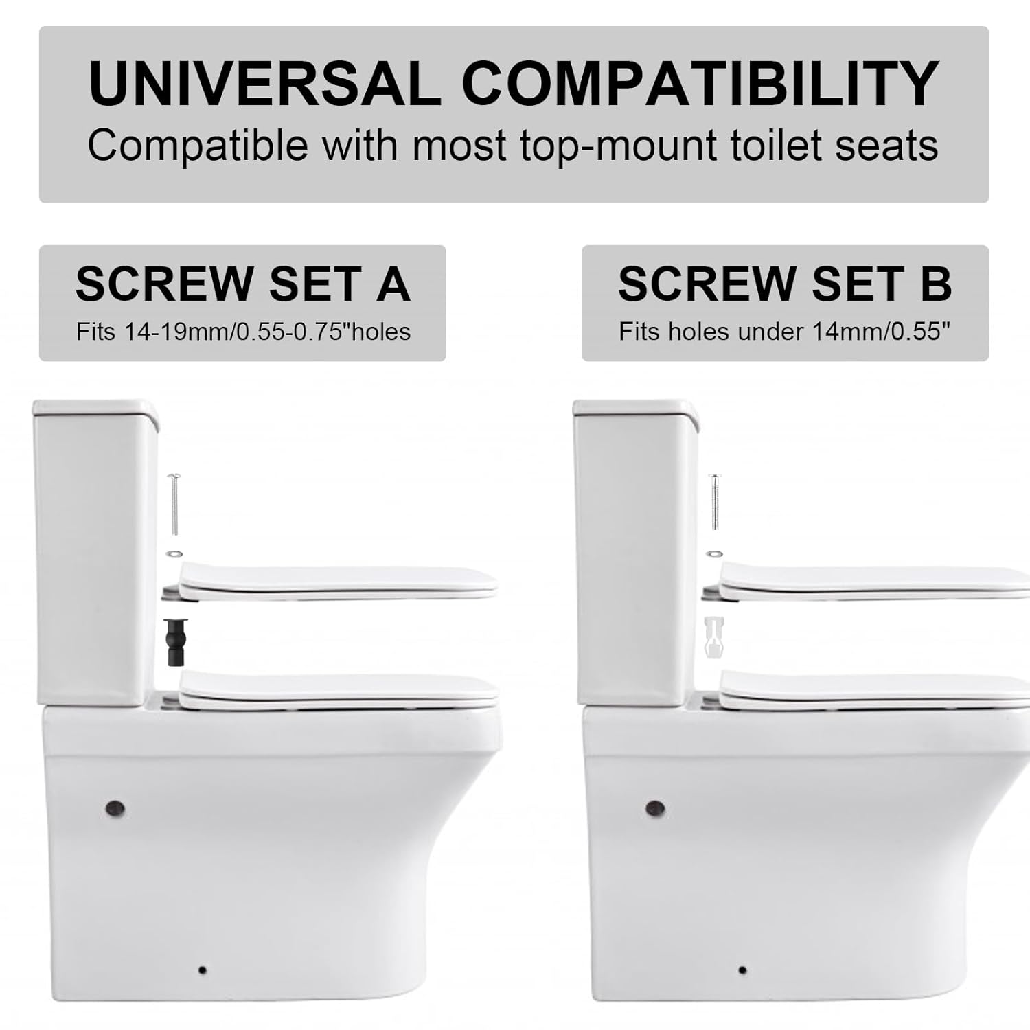 8Pcs Toilet Seat Screws Replacement Kit, Stainless Universal Toilet Lid Bolts and Rubber & Plastic Nuts