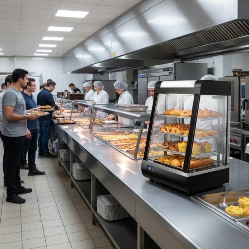 Vitrine Chauffante Professionnelle 3 Niveaux – 1000 W – Compacte – Idéale Snacks & Boulangeries