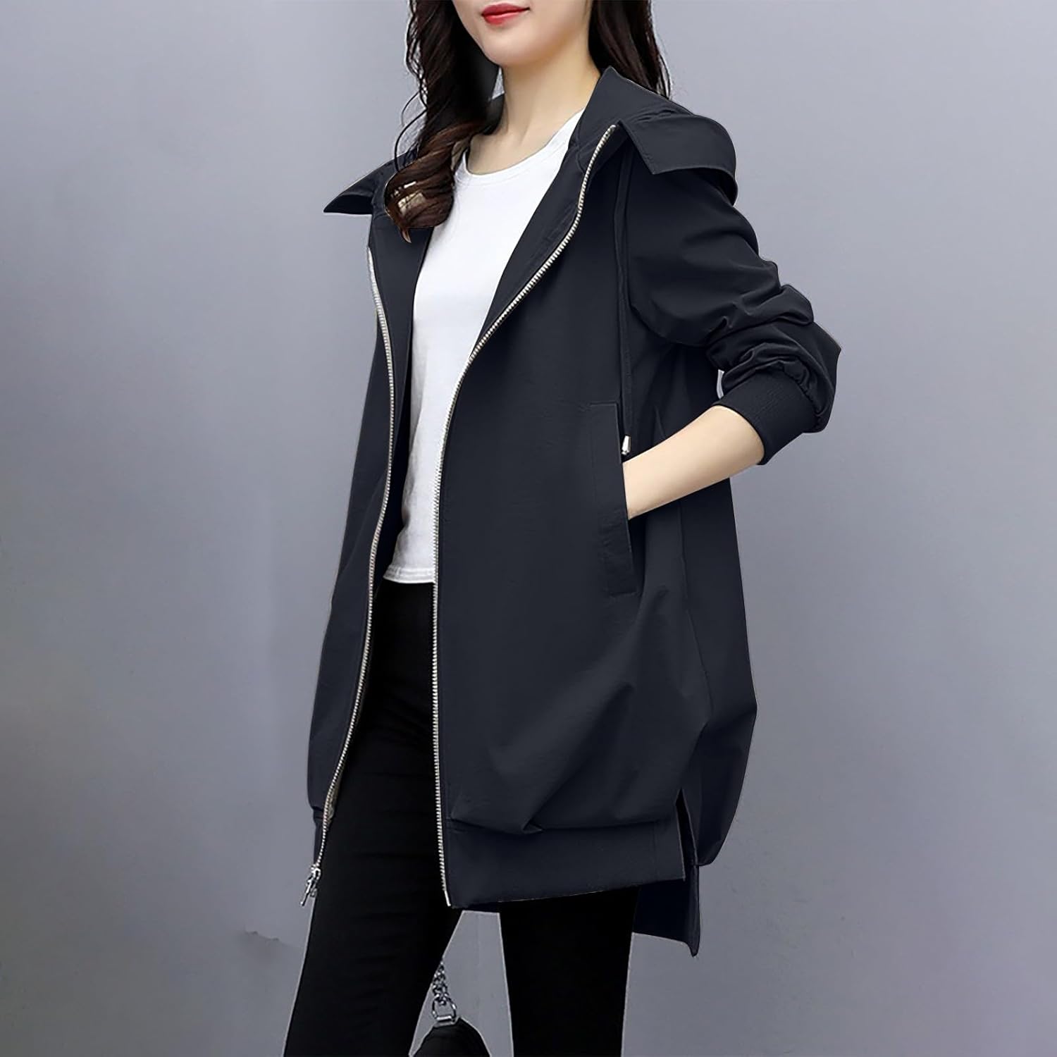 Trench Donna Con Cappuccio - Giacca Leggera Antivento, Impermeabile Per Primavera E Autunno - Foto 5