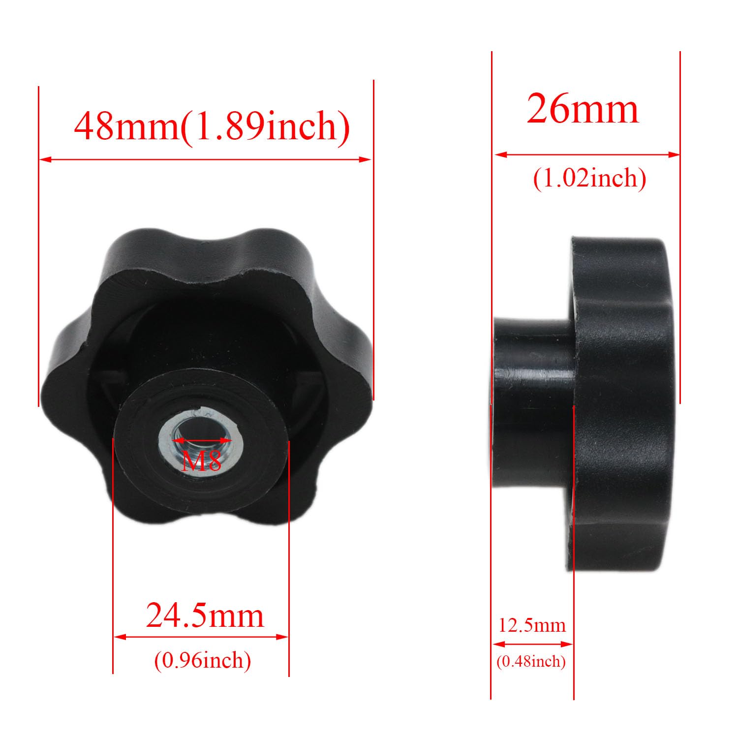 yukata 5 Pack M8 Six-Star Thru Knobs Clamping Nuts for T-Track Jigs