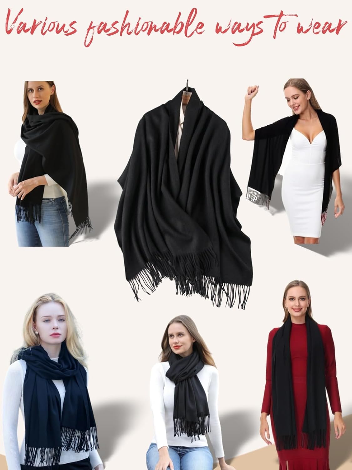 OHAYOMI Pashmina Shawl Wraps Cashmere Feel Soft Scarves Winter Warm Fashion Scarf Women Evening Dresses Wedding Bridesmaid - Image 6