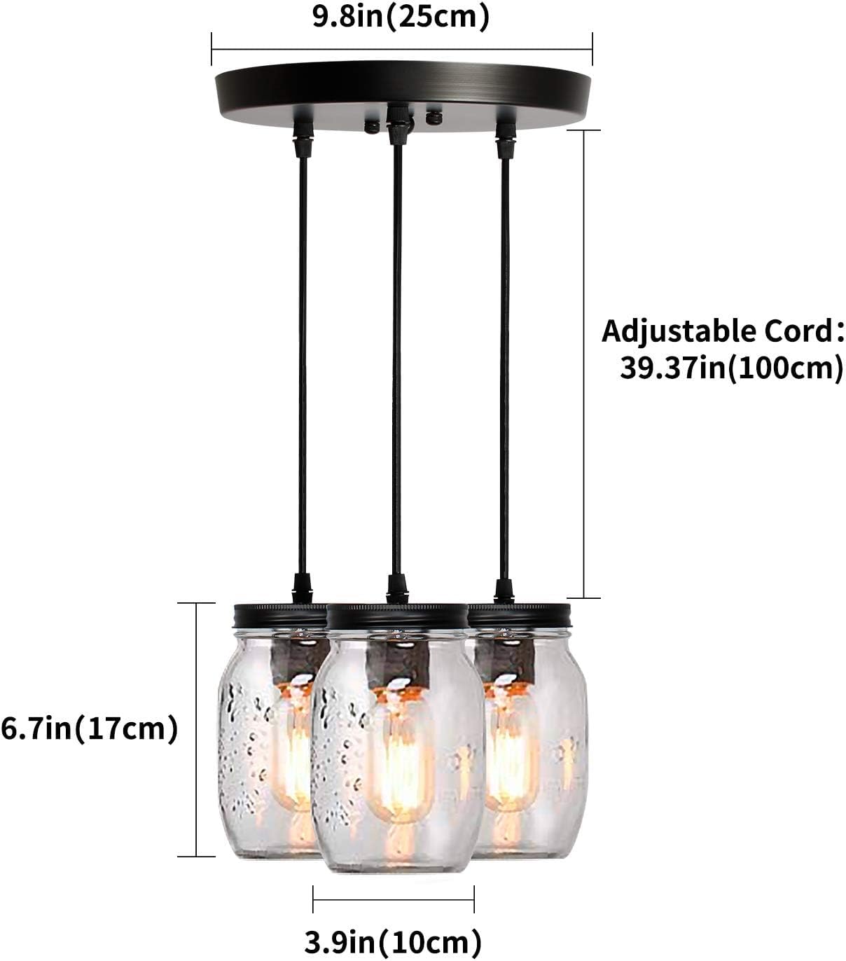 Mason Jar Light Fixtures, 3-Light Black Pendant Lights Kitchen Island, Farmhouse Kitchen Pendant Lights, Adjustable Island Pendant Lights for Kitchen Over Sink Dining Room