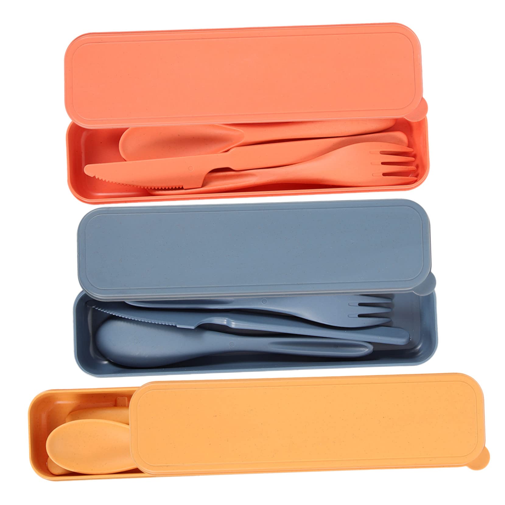 Toddmomy 3 Sets Travel Cutlery Set with Case Wheat Straw Utensil Kit for Lunch Camping School and Picnics Reusable Fork Spoon and Cutter and Travel Tableware